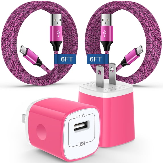 Type C Charger Block, USB C Cable Fast Charging Cable 6FT with USB Wall Charger Block,Hootek USB A to USB C Cable Charging Cords, Charger Block for Android Charger Fast Charge Charger Adapter, Pink