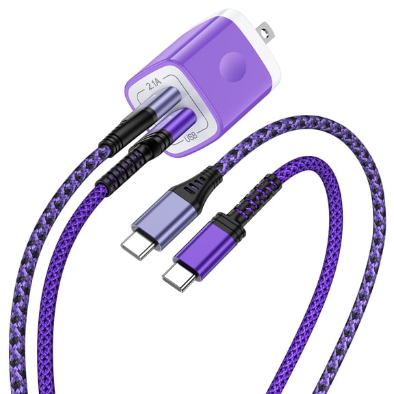 Type C Charger Block,with 2PACK Android Charger Fast Charging Cable 6ft/10ft 5V/2.1A HopePow Dual Port Usb Charger Block Wall Adapter Plug Brick Phone Chargers for Android Phone Type C,Purple