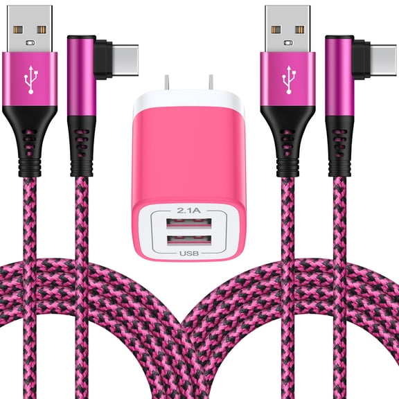 Type C Charger Block,with 2PACK Android Charger Fast Charging Cable 6ft 5V/2.1A HopePow Dual Port Usb Charger Block Wall Adapter Plug Brick Phone Chargers for Android Phone Type C,Pink