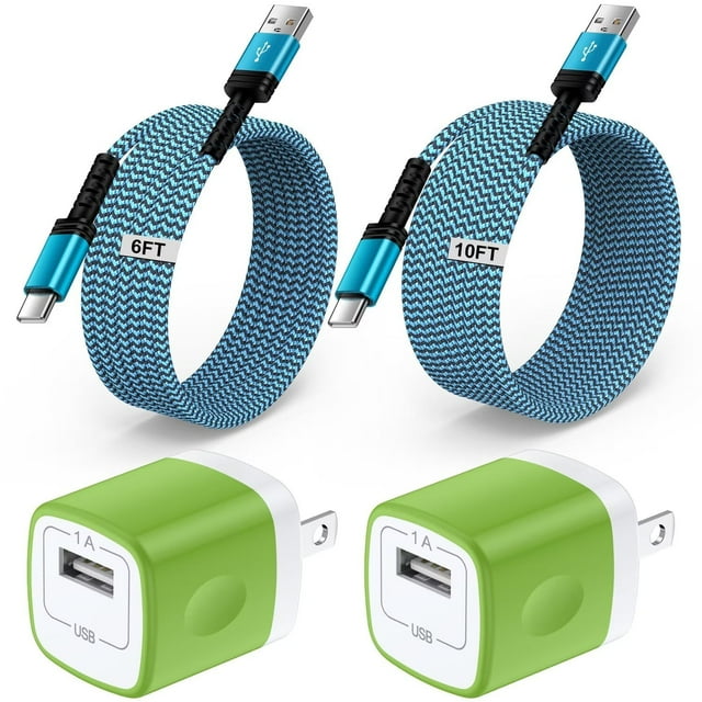 Type C Charger Block,with 2PACK Android Charger Fast Charging Cable 6ft/10ft 5V/1A Usb Charger Block Wall Adapter Plug Brick Phone Chargers for Android Phone Charger Block Type C