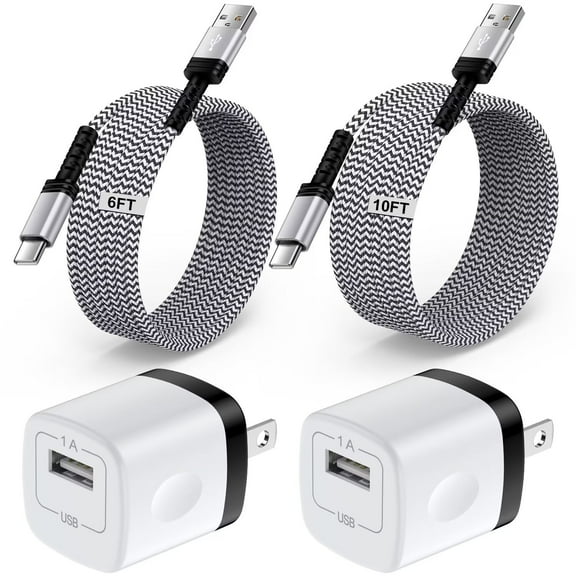 Type C Charger Block,with 2PACK Android Charger Fast Charging Cable 6ft/10ft 5V/1A Usb Charger Block Wall Adapter Plug Brick Phone Chargers for Android Phone Charger Block Type C