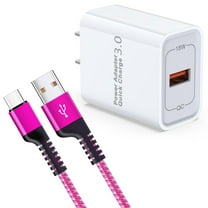 Type C Charger Fast Charging 18W Charger Adapter with USB C Cable 6FT Fast Charging Nylon Braided Type C Charger Cable for Samsung, Pink