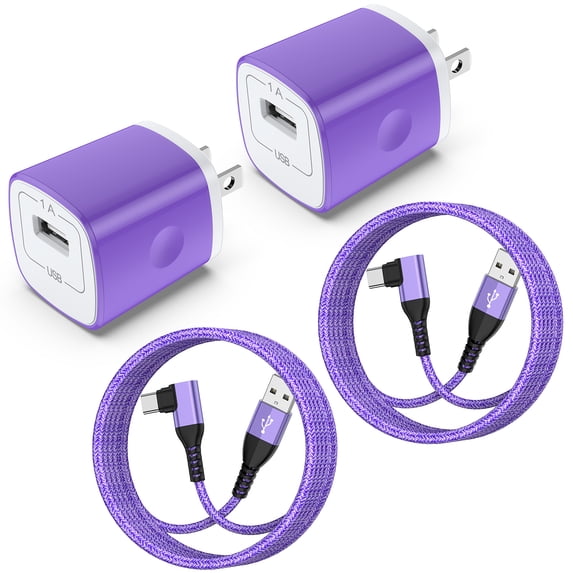 Type C Charger Fast Charging, 2 Pack Charger Block with USB C Charging Cable 6FT, Type C Block USB C Wall Charger Adapter Plug Brick Cube Charger Station Power Base Android Phone Charger, Purple