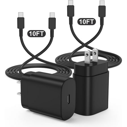 Type C Charger Fast Charging, 2-Pack USB C Wall Charger Block, 25W Android Phone Super Fast Charger and 10ft Phone Charging Cable Compatible for Samsung Galaxy S24/S23/S22/S22 Ultra, Black