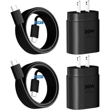 Type C Charger, 2Pack 30W USB C Super Fast Charging Block with 6FT&10FT Android Charger Cable Compatible with Samsung Galaxy S25/S24/S23 Ultra/S23+/S22/S21/S20/iPhone 16/15 Case