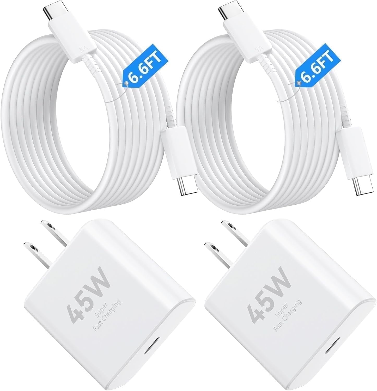 Super Fast Charger Type C, 2Pack 45W USB C Fast Charging Block Wall Charger with 2*6.6FT Android Phone Charger Cable Compatible with Samsung Galaxy S25/S24/S23 Ultra/S23+/S22/S21/S20