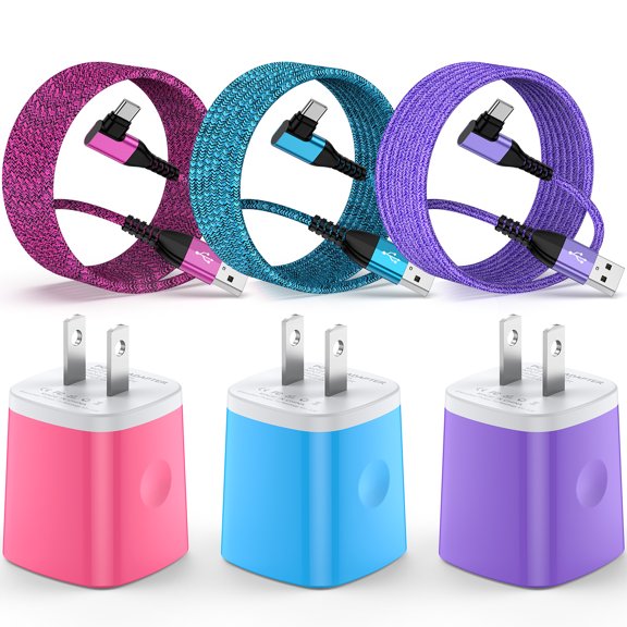 Type C Charger Fast Charging, 3 Pack Charger Block with USB C Charging Cable 6FT, Type C Block USB C Wall Charger Adapter Plug Brick Cube Charger Station Power Base Android Phone Charger, Mixed