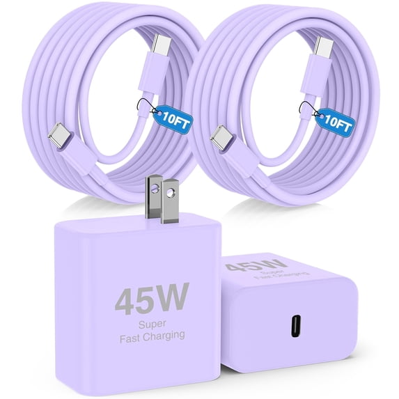Super Fast Charger Type C, 2Pack 45W USB C Fast Charging Block Wall Charger with 2*10FT Android Phone Charger Cable Compatible with Samsung Galaxy S26/S26 Ultra/S25/S24/S23 Ultra/S23+/S22/S21/S20