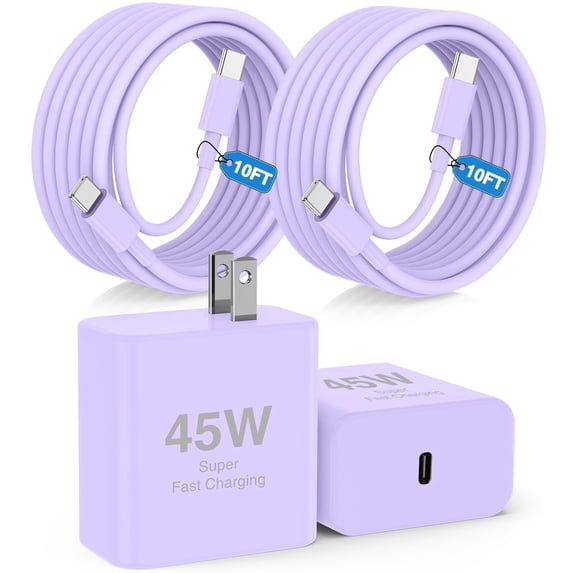 Super Fast Charger Type C, 2Pack 45W USB C Fast Charging Block Wall Charger with 2*10FT Android Phone Charger Cable Compatible with Samsung Galaxy S26/S26 Ultra/S25/S24/S23 Ultra/S23+/S22/S21/S20