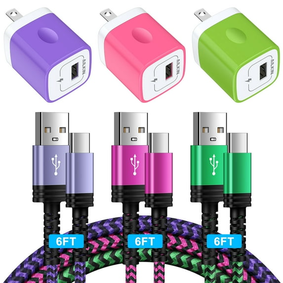 Type C Charger,Fast Charging Block Type C,AILKIN 3PACK Usb Charger Block Plug Adapter 3PCS Usb C Charging Cable 6ft Usb A to Usb C Cable High Speed Phone Charger Cord Android Fast Charger Block
