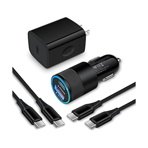 Type C Charger Fast Charging Block for Samsung Galaxy S25, A15 5G,A16,A55,A35,A14,A13,A25,S24 S23 FE,A03s,A53,Z Fold6,20W PD 3.0 USB C Wall Charger 38W Car Adapter+2 PCS Android 6ft USB C-to-C Cable