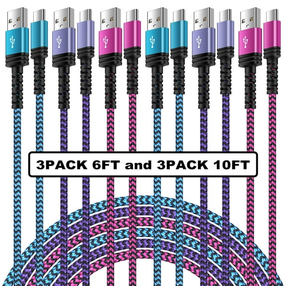 Type C Charger Fast Charging Cable 10ft 6ft,6PACK HopePow Usb A to Usb C Cable Charging Cable Android Charger High Speed Phone Charger Cord Type C Fast Charging,Multicolor