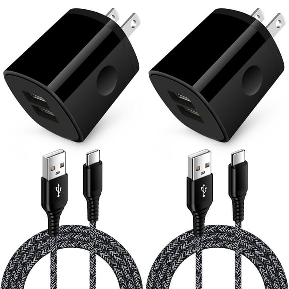 Type C Charger Fast Charging Cable 10ft,ABCPOW 2PCS 2.1A Charger Block w 2PACK USB A to USB C Type C Cable High Speed Fast Charger for Android Type C Charger Phone Cord USB-C Cables