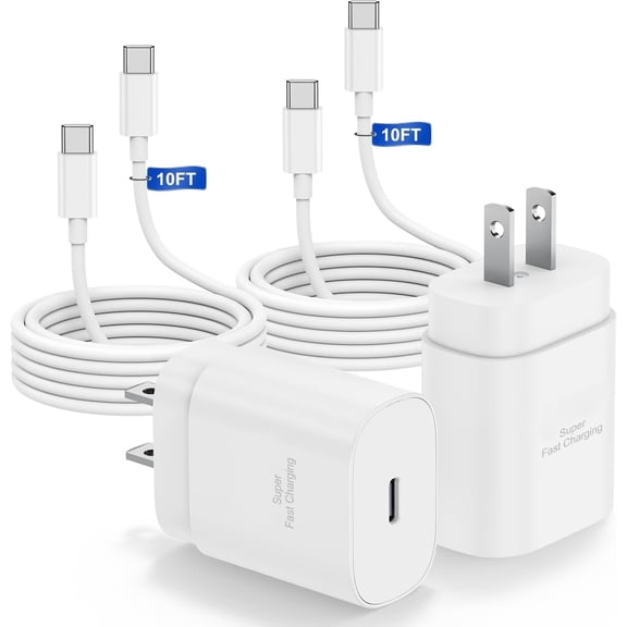 Type C Charger Fast Charging Compatible for Samsung 25W Charger, 2-Pack USB C Fast Wall Charger Block with 10FT Type C to C Cable Compatible for Samsung Galaxy S25/S24/S23/S22/S21/S20/Note 20