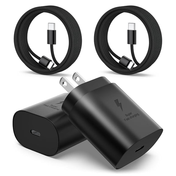 TYPPKMM 2-Pack 25W Fast Charger Set, USB-C Charging Block & 6ft Braided Cable for Samsung Galaxy S/A/Z Series Phones
