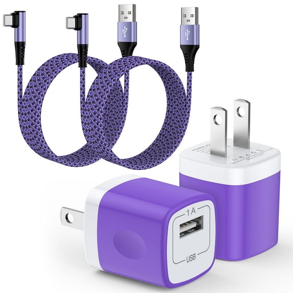 Type C Charger Fast Charging, FiveBox 2Pack USB Charger Block with USB A to USB C Charging Cords 6FT, Android Charger Block USB Wall Charger Adapter Plug High Speed Phone Charger Cords, Purple