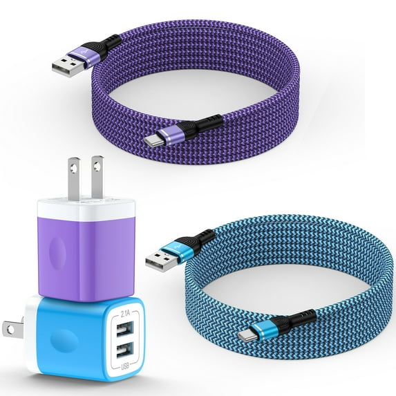 Type C Charger Fast Charging, USB C Charger Block, 2 Pack Dual Port Wall Charger Adapter w/ Type C Cable 6FT, USB C Charging Block Power Station USB Brick Cube Compatible for Samsung Android, Mixed