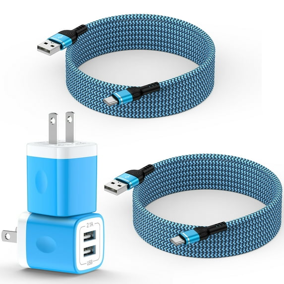 Type C Charger Fast Charging, USB C Charger Block, 2 Pack Dual Port Wall Charger Adapter w/ Type C Cable 6FT, USB C Charging Block Power Station USB Brick Cube Compatible for Samsung Android, Blue
