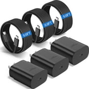 Type C Charger Fast Charging for BLU View 3 - 3 PACK 25W Super Fast Charger Block with 6.6FT USB C Charger Cable - Black