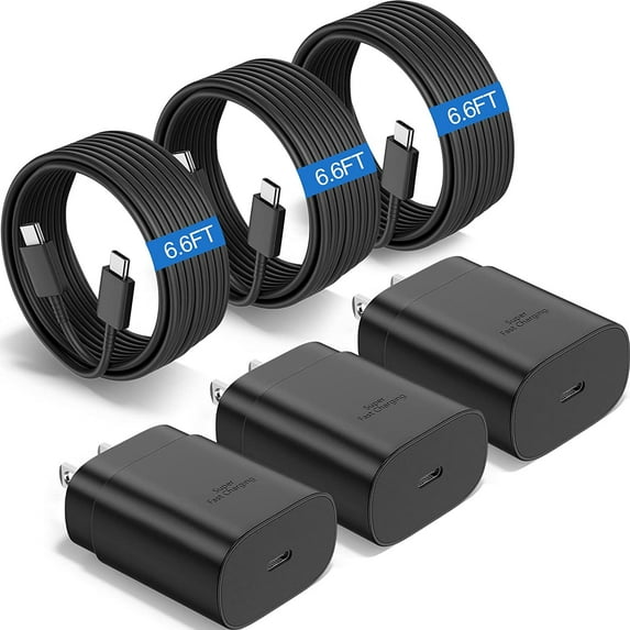 Type C Charger Fast Charging for Nokia 3.4 - 3 PACK 25W Super Fast Charger Block with 6.6FT USB C Charger Cable - Black