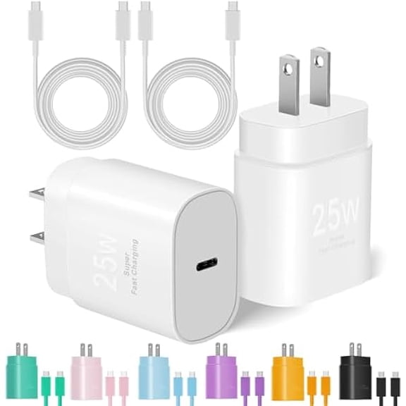 Type C Charger Fast Charging for iPhone 16 15, 2-Pack 25W Phone Super Fast Charger Block with 6Ft USB C Cable Compatible with Galaxy S25/S24/Plus/Ultra,iPhone 15/16/Plus/Pro/Pro Max (White)
