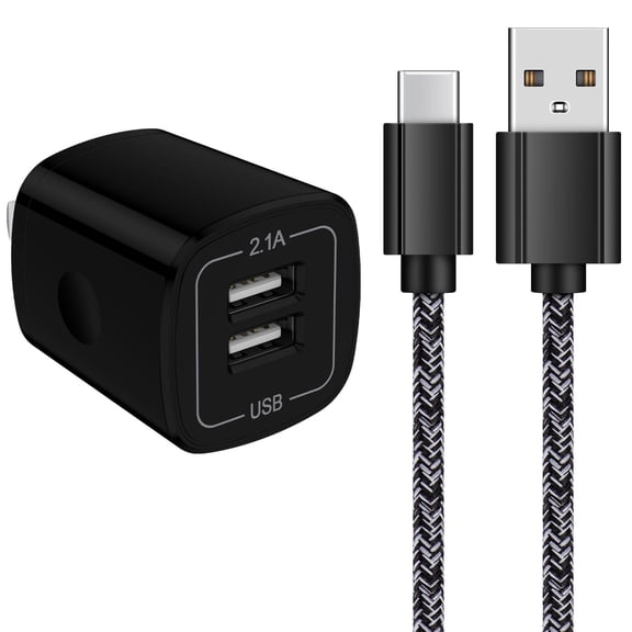 Type C Charger USB C Cable Fast Charging Cable 6FT with USB Wall Charger Block,Hootek USB A to USB C Type C Cable 2 Port USB C Charger Block for Android Charging Cords USB-C Phone Cables,Black