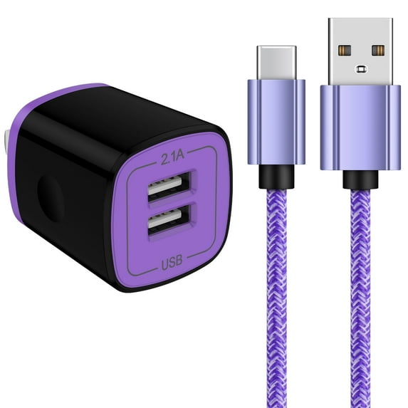 Type C Charger USB C Cable Fast Charging Cable 6FT with USB Wall Charger Block,Hootek USB A to USB C Type C Cable 2 Port USB C Charger Block for Android Charging Cords USB-C Phone Cables, Purple