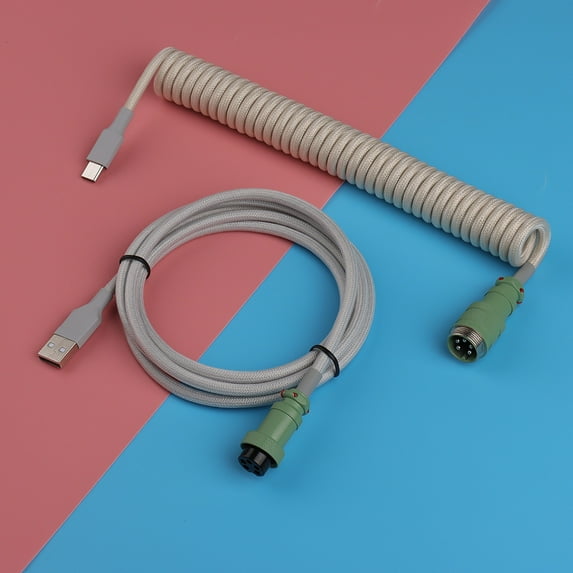 Type C Coiled Mechanical Keyboard Cable USB C Gx16 aviator Cable for Gaming Keyboard Double-Sleeved