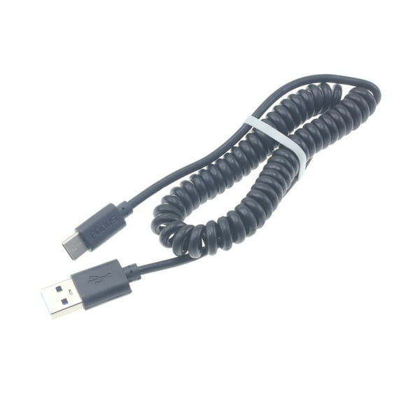Type-C Coiled USB Cable for Coolpad Legacy - Charger Cord USB-C Power Wire Sync Black K4N