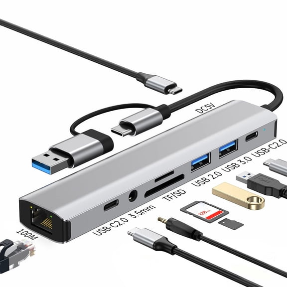 Type C Docking Station Head USB Hub Multiport Adapter with Card Reader for Laptop, 8-in-1 Expansion Including HDMI 4K, VGA, USB 3.0, and Power Delivery for Professionals and Creators