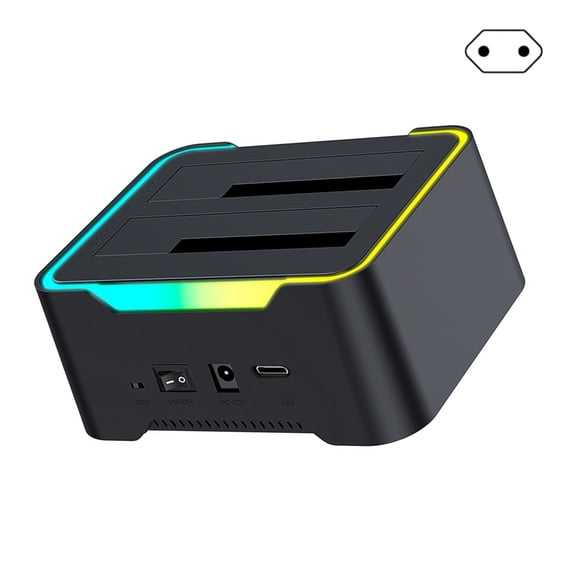 Type C Double Bay Hard Disk Dock Station 5Gbps Fast Speed Transfer for 3.5 or 2.5inch Hard Disks with Cloning Function