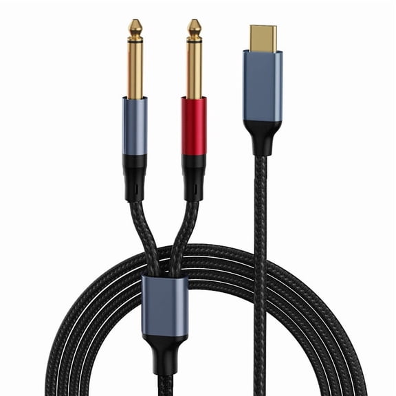 Type-C to Dual 1/4 In Mono Audio Cable 4.92Ft 1 to 2 Splitter HiFi OFC Shielded Braided Cord Gold Plated Male to Male for Computer Phone Amplifier Speaker Mixer Home Studio DJ Gear Durable Pro