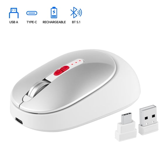 Type-C Dual Port Wireless Bluetooth Mouse, Rechargeable 2.4G/USB-C Mouse with Battery Display, for MacBook, Laptop, PC, Tablet, Phone