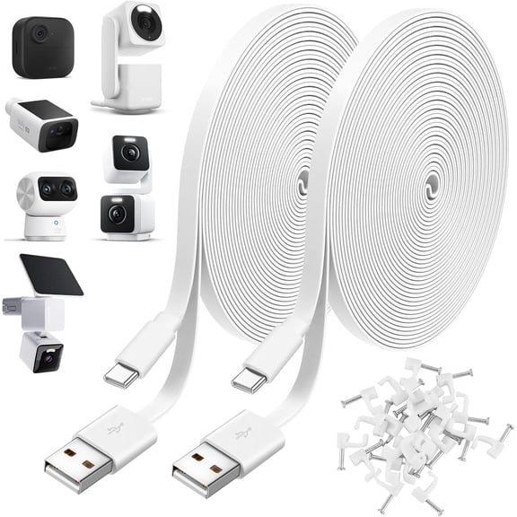 Type C for Duo Cam Pan, Cam Pan v4,Petcube Cam Indoor/Petcube Cam 360/ Tapo C120,Blink mini2,Blink Outdoor 4,USB to Type C Power Cord,20Ft Flat Power Extension -2Pack
