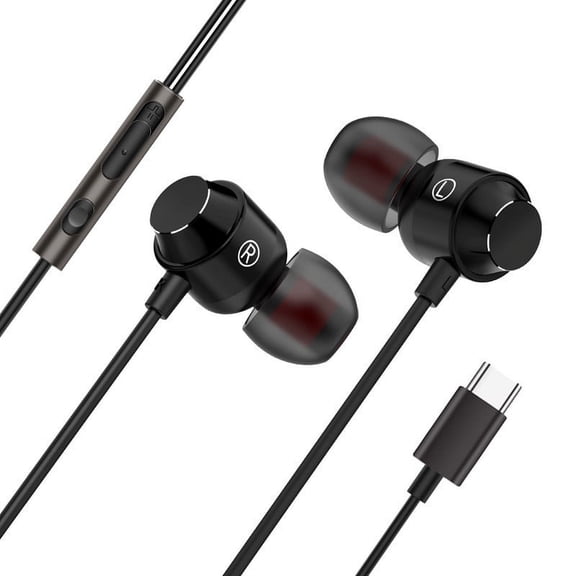 Type C Earphones, ZzCityTK Hi-Fi Noise Cancelling In-Ear Headphones, 9.2mm Driver USB-C Wired Earbuds with Mic Clear Sound Wide Compatibility, Black
