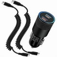 thumbnail image 1 of Type C Fast Car Charger for Samsung Galaxy S25 Ultra/S24/A55/A16/A15/A35/A54/S24 Ultra/S23,iPhone 16 Pro Max,Pixel 9 8,60W Dual USB-C Car Rapid Charger Adapter+2Pack 3FT Android Coiled USB C PD Cable, 1 of 1