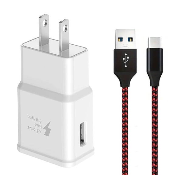 Type-C Fast Charger EP-TA20JWE and 3ft Red Braided USB Type C Cable for Galaxy S9 / S9+ / Note 9 / Note 8 / S8 / S8+/ Moto G6 / P20 Lite