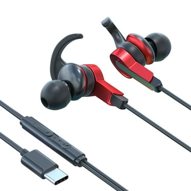 Type C High Quality Stereo Inear Microphone Wired Headphones for Phone Pc Laptop Tablet Headphones Plug in Red