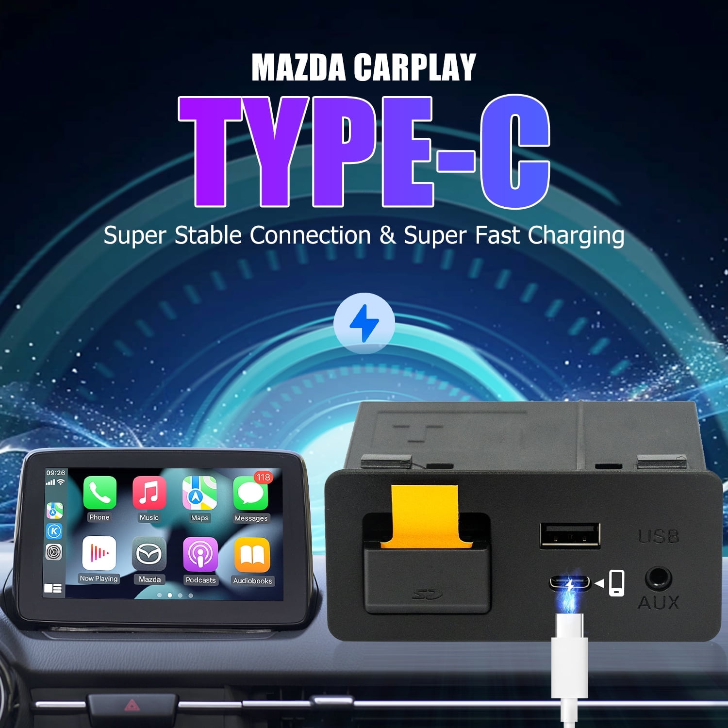 Type-C Mazda Apple CarPlay & Android Auto HUB OEM USB Retrofit Kit for ...
