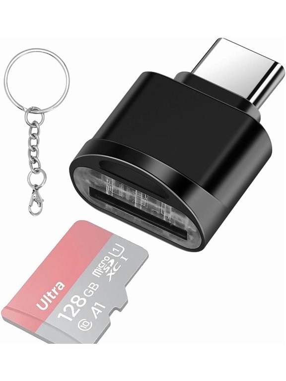 Type C Micro SD Card Reader with Keychain, USB C to Micro SD SDHC SDXC OTG Memory Reader, Type-C Card Reader Adapter Compatible for MacBook Windows Lixus Samsung Galaxy - Black