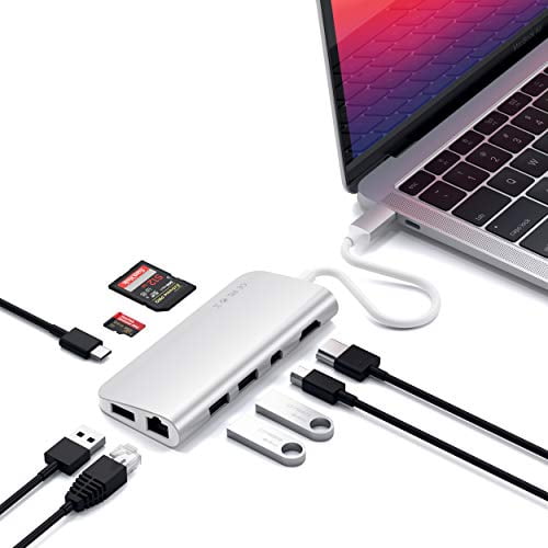 Satechi Type-C Multimedia Adapter with 4K HDMI, Mini DP, USB-C PD, Gigabit Ethernet, USB 3.0, Micro/SD Card Slots (Silver)