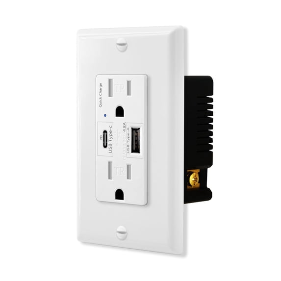 Type C Outlet on Wall,Nineleaf 10PK 21W 4.2A 2 Port USB Wall Outlet,15A Receptacle with Type C & USB Ports,Charger for iPhone 15/iPad/Samsung/Android Devices,TR UL Listed,White