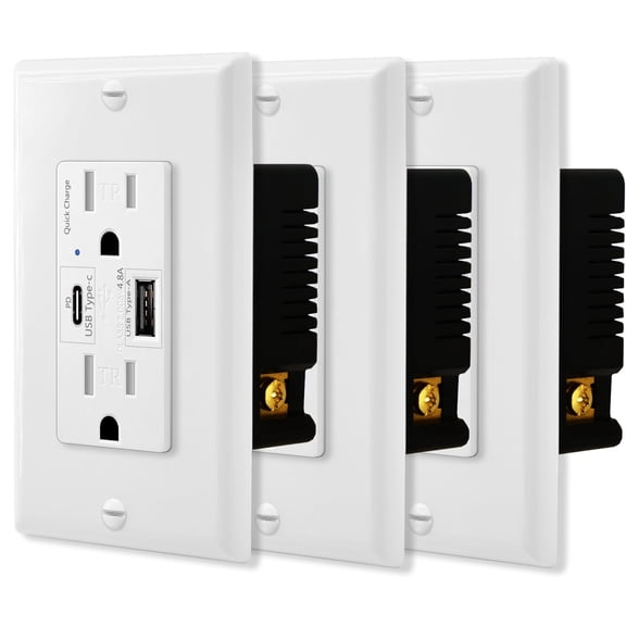Type C Outlet on Wall,Nineleaf 3PK 21W 4.2A 2 Port USB Wall Outlet,15A Receptacle with Type C & USB Ports,Charger for iPhone 15/iPad/Samsung/Android Devices,TR UL Listed,White