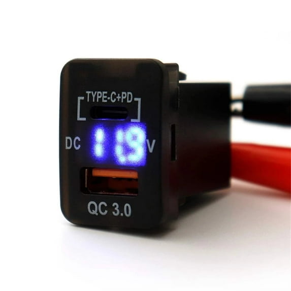 Type-C+PD QC3.0 Charger Adapter w/LED Digital Voltmeter For Toyota Camry Corolla