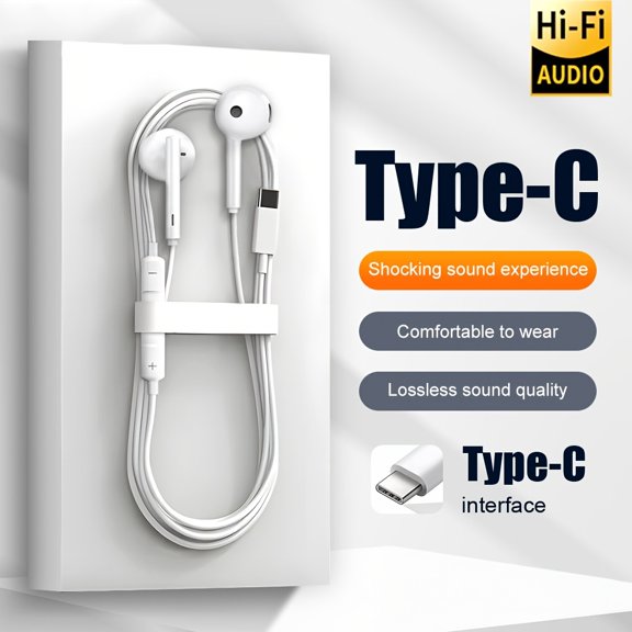 Type-C Port Wired Earphones with In-Ear Design | Voice Call Noise Reduction + Hifi Stereo Sound with Ultra-Low Latency for Iphone 15 Pro Max / Samsung And Other Devices with Type-C/Usb-C Ports