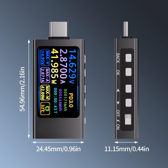 Type-C Power Tester 4-30V 0-12A Multimeter with IPS Display Supports PD QC MTK Charging Protocols