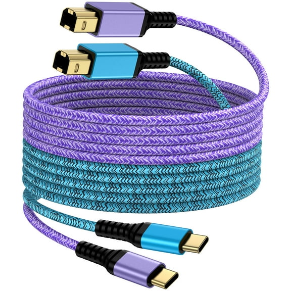 Type C Printer Cable 10FT,2Pack USB C to USB B Printer Cable to Computer 2.0 USB C to B male Connector High Speed Type C to USB B Cable 10FT USB C Printer Scanner Cable Cord for Canon,HP,Dell, Epson