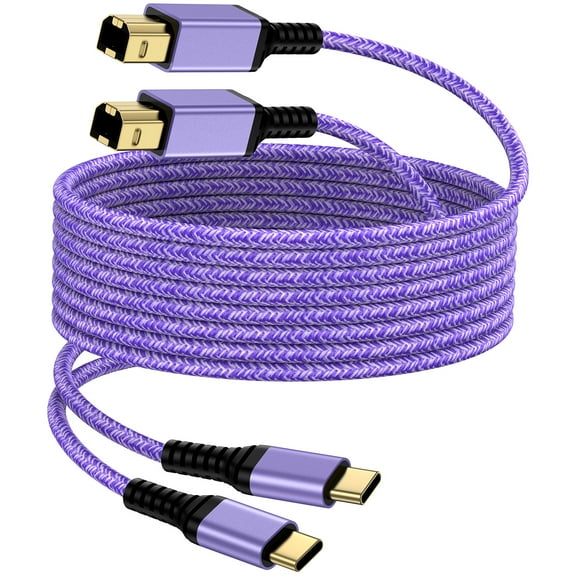 Type C Printer Cable 6FT,2Pack USB C to USB B Printer Cable to Computer 2.0 USB C to B male Connector High Speed Type C to USB B Cable 6FT USB C Printer Scanner Cable Cord for Canon,HP,Dell, Epson