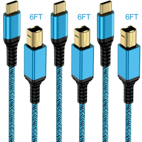 Type C Printer Cable 6FT,3Pack USB C to USB B Printer Cable to Computer 2.0 USB C to B male Connector High Speed Type C to USB B Cable 6FT USB C Printer Scanner Cable Cord for Canon,HP,Dell, Epson