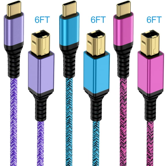 Type C Printer Cable 6FT,3Pack USB C to USB B Printer Cable to Computer 2.0 USB C to B male Connector High Speed Type C to USB B Cable 6FT USB C Printer Scanner Cable Cord for Canon,HP,Dell, Epson